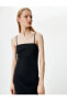 Midi Elbise İnce Askılı Yırtmaç Detaylı
