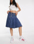 Фото #1 товара Urban Revivo denim pleated midi skirt in blue