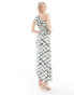 Vero Moda Tall plisse one shoulder maxi dress in tie dye check