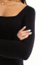 Фото #3 товара Miss Selfridge long sleeve square neck super soft bodycon maxi dress in black