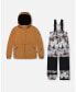 Big Boys Two Piece Snowsuit Solid Brown Jacket And Grey Landscape Printed Brown Trees