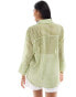 JDY long sleeve boxy textured shirt in olive and beige stripe