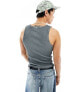 Фото #3 товара COLLUSION rib slim fit button vest with front graphics in grey