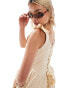 Фото #4 товара COLLUSION twill mini puffball dress with corset and ribbon detail in cream