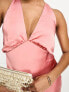 Фото #3 товара ASOS DESIGN Petite satin plunge slouchy maxi dress in rose pink