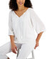 ფოტო #1 პროდუქტის Women's Split-Neck 3/4 Sleeve Tasseled-Tie Top, Created for Macy's