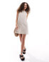 Фото #3 товара Monki linen mini dress with open back and tie up detail in beige