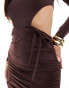 ASOS DESIGN slinky slash neck mini dress with cut outs in chocolate brown