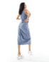 In The Style denim halterneck button through dress in blue