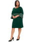 ფოტო #2 პროდუქტის Plus Size Contrast-Trimmed Bell-Sleeve Dress