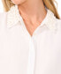 ფოტო #6 პროდუქტის Women's Floral-Appliqué Collared Long-Sleeve Blouse