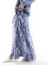 Vero Moda satin ruched front maxi skirt co-ord in blue crinkle print