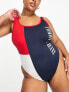 Фото #4 товара Tommy Jeans plus archive runway swimsuit in navy and red