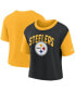 Фото #1 товара Women's Gold, Black Pittsburgh Steelers High Hip Fashion T-shirt