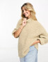 Monki high neck chunky rib knitted jumper with volume sleeve in beige