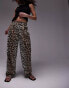 Topshop leopard print linen pleated wide leg trouser in multi