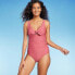 Women's Tie-Front Ruched Full Coverage One Piece Swimsuit - Kona Sol Red L