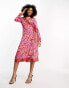 Фото #2 товара Never Fully Dressed contrast wrap midi dress in pink and red chilli print