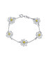 ფოტო #1 პროდუქტის Summer Spring Time Two Tone Station Sunflower Daisy Flower Charm Bracelet For Women Yellow Gold Plated Sterling Silver