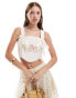 Фото #1 товара Miss Selfridge embroidered corset bow top in cream