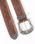 Фото #2 товара ASOS DESIGN embossed leather belt with western buckle in brown