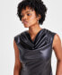 Women's Faux-Leather Cowl-Neck Dress, Created for Macy's Черный, 4 - фото #4