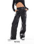 Фото #2 товара Stradivarius Petite faux leather cargo trouser in black