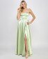 Фото #3 товара Juniors' Satin Front-Slit Lace-Up Gown, Created for Macy's
