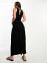 ASOS DESIGN Tall crinkle v neck maxi smock dress with shirred waist in black