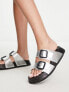 Bronx Veran-o double strap leather sandal in metallic silver