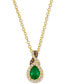 ფოტო #1 პროდუქტის Costa Smeralda Emeralds (1/2 ct. t.w.) & Diamond (1/5 ct. t.w.) Pear Halo 19" Pendant Necklace in 14k Gold