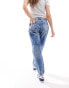 Noisy May Moni high waisted ripped straight leg jean in mid wash