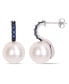 ფოტო #1 პროდუქტის Freshwater Cultured Pearl (11-12mm) and Sapphire (5/8 ct. t.w.) Drop Earrings in 10k White Gold
