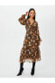 Фото #1 товара Платье женское Koton Шифон с цветочным рисунком Midi Balon Kollu V Yaka Gipeli