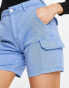 Urban Classics – Cargo-Shorts in Blau mit hohem Bund