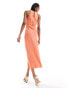 ASOS DESIGN Tall halter racer maxi dress with tie waist and cut out sides in coral