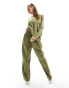 Фото #1 товара Flounce London satin floaty trousers in olive co-ord