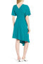 Фото #2 товара Lewit 154970 Women's Asymmetrical Slit Sleeve Crepe Dress Teal Fanfare Sz. 8