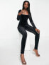 Threadbare Gina velour square neck jumpsuit in black