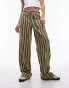 Фото #1 товара Topshop low rise stripe draw cord straight leg linen trouser in multi