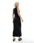 COLLUSION slash neck ribbed maxi dress in black