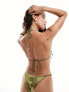 South Beach beaded triangle bikini top in high shine green