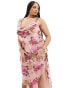 Фото #4 товара ASOS DESIGN Curve cowl neck chiffon bias maxi dress with flutter sleeve in rose floral print