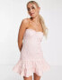 Фото #1 товара Miss Selfridge – Kurzes Ballkleid aus rosa Jacquard mit Bustier-Detail