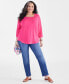 ფოტო #2 პროდუქტის Plus Size Cotton Square-Neck Top, Created for Macy's