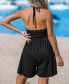 Women's Black Plunging-V Halterneck Romper