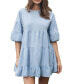 Фото #1 товара Women's Light Blue Ruffled Puff Sleeve Mini Beach Dress