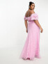 ASOS DESIGN Curve bardot milkmaid maxi dress in pink spot print