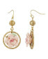 ფოტო #1 პროდუქტის 14K Gold Plated Large Pink Porcelain Rose Drop Earrings