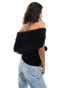 Фото #4 товара NA-KD x Claire Rose knitted off the shoulder top in black